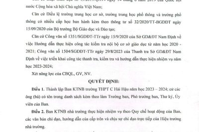 Kế hoạch kiểm tra nội bộ năm học 2023 – 2024