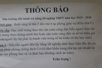 Thông báo trả bằng tốt nghiệp THPT 2020