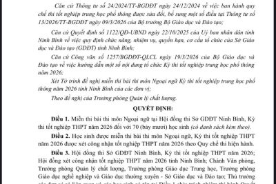 Danh sách học sinh được miễn thi bài thi ngoại ngữ, Kỳ thi tốt nghiêp THPT năm 2026